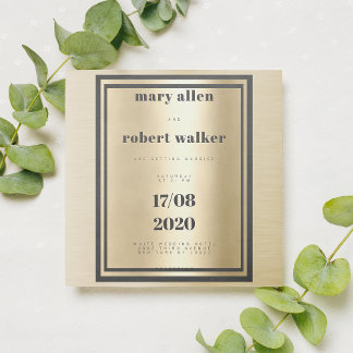Metallic gold gradient black typography wedding invitation