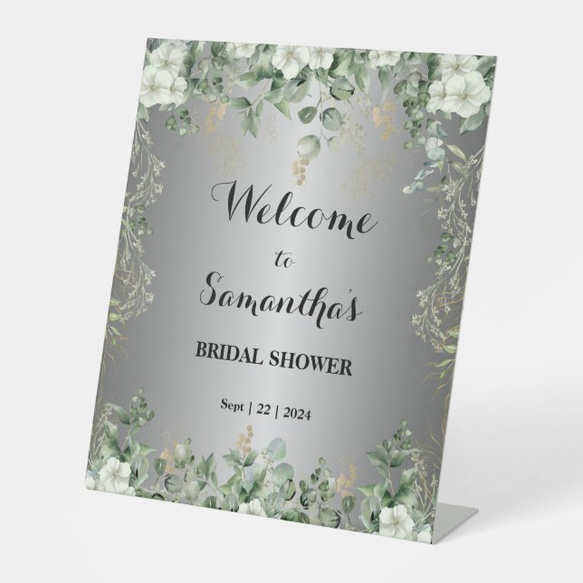 Metallic Gold & Green Botanical Pedestal Sign (Front)