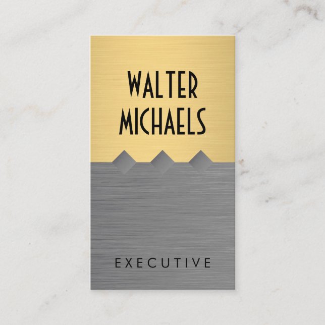 Metallic Gold Grey Colour Block Business Card (Front)
