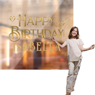 Metallic Gold Happy Birthday Banner with Hearts Window Cling