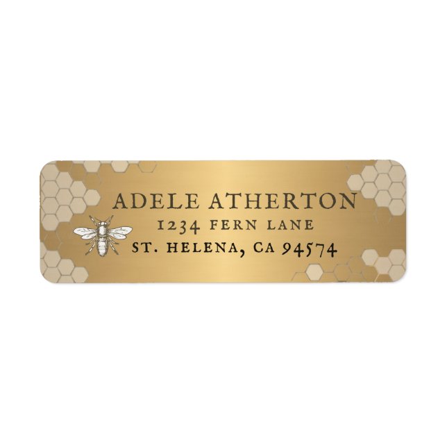 Metallic Gold Heraldic Bee Address Label (Front)