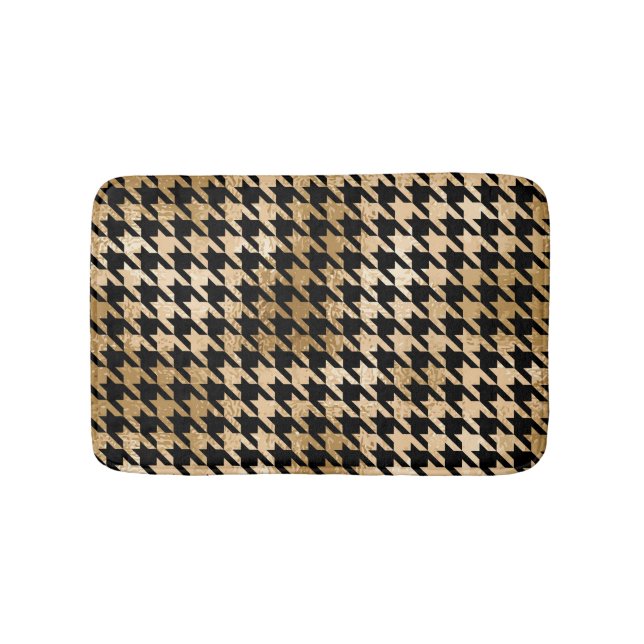 Metallic gold hounds tooth, fashion pattern. bath mat (Front)
