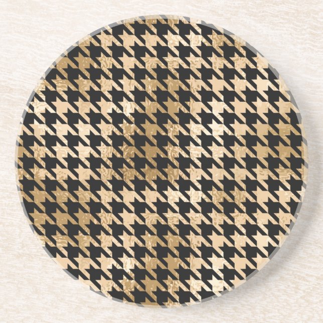 Metallic gold hounds tooth, fashion pattern. coaster (Front)