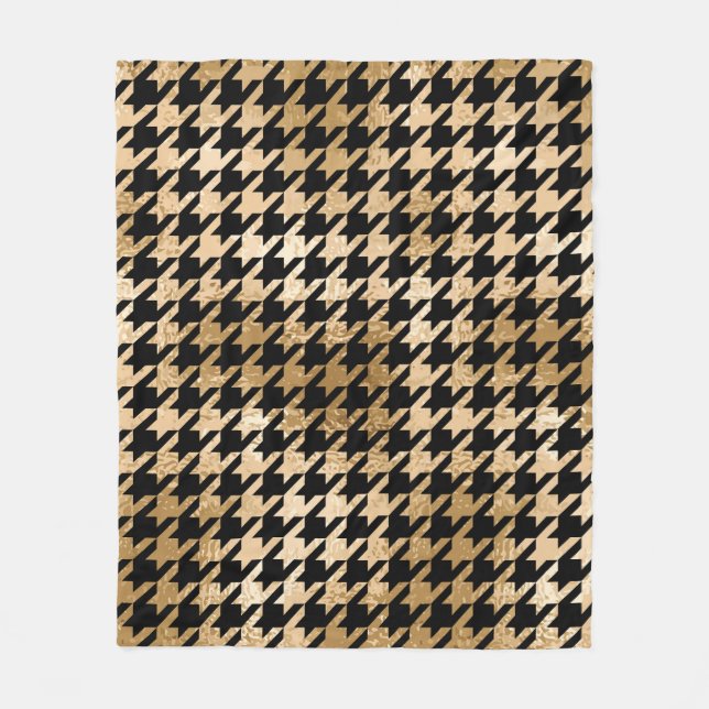 Metallic gold hounds tooth, fashion pattern. fleece blanket (Front)