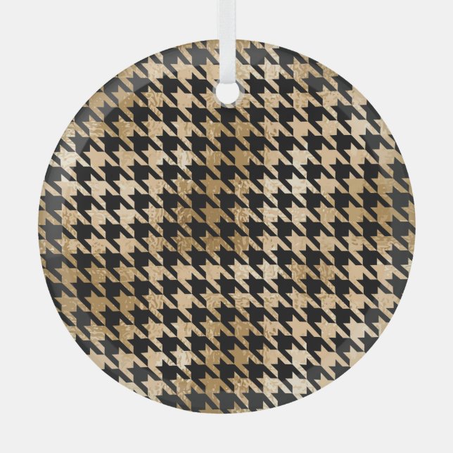 Metallic gold hounds tooth, fashion pattern. glass tree decoration (Front)