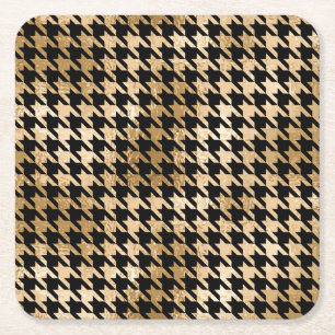 Metallic gold hounds tooth, fashion pattern. square paper coaster