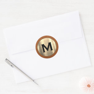 Metallic Gold Initial Classic Round Sticker