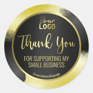 Metallic Gold Ink On Black Thank You Logo Classic Round Sticker