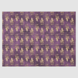 Metallic Gold Leaves on Purple Decoupage Tissue Paper
