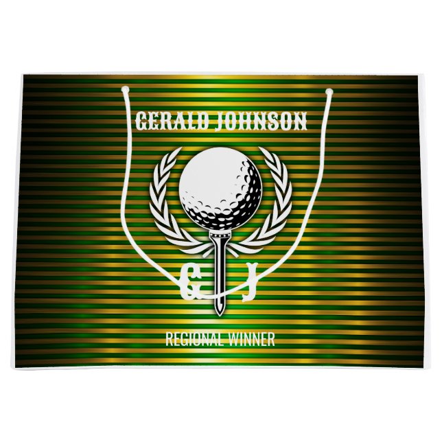 Metallic Gold Lines Golf Monogram Design Small Gif Large Gift Bag (Front)
