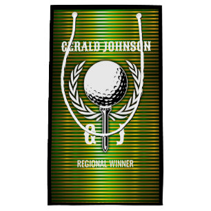 Metallic Gold Lines Golf Monogram Design Small Gift Bag