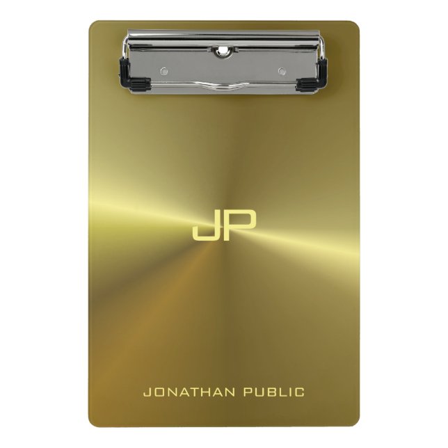 Metallic Gold Look Modern Elegant Monogrammed Mini Clipboard (Front)