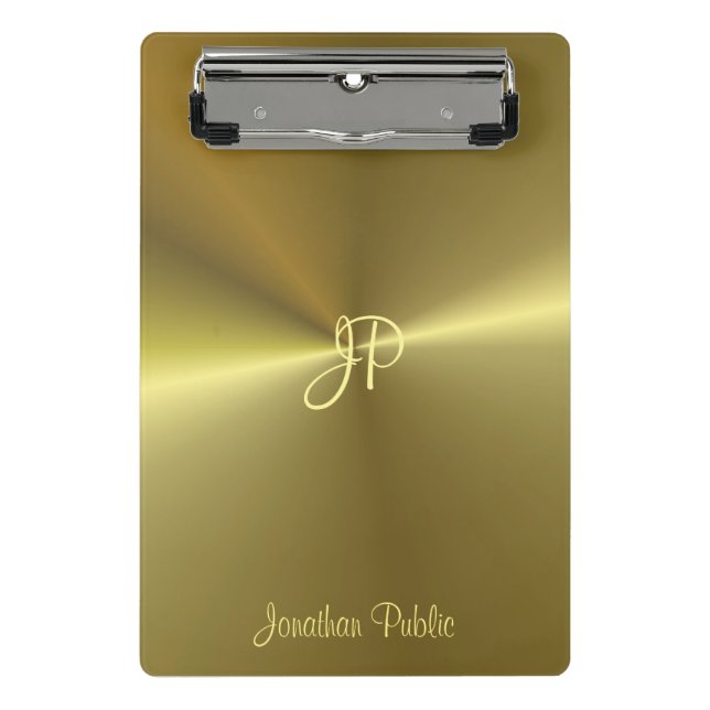 Metallic Gold Look Monogram Template Elegant Mini Clipboard (Front)