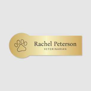 Metallic Gold Modern Paw Print Veterinary Name Tag