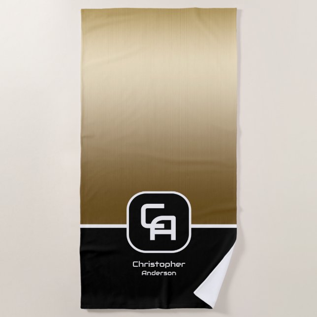 Metallic Gold Monogram Beach Towel (Front)