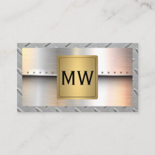 Metallic Gold Monogram Rivets and Steel Business Card