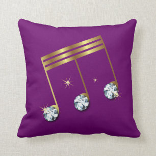 Metallic Gold Music Note Pillow with Diamonds