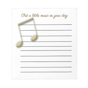 Metallic Gold Music Notes on Lined Paper Pad