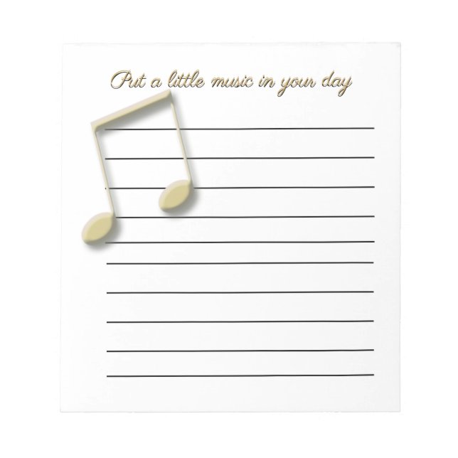 Metallic Gold Music Notes on Lined Paper Pad (Front)