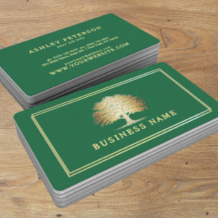 Metallic Gold Old Oak Tree Elegant Business Card