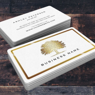 Metallic Gold Old Oak Tree Elegant Business Card