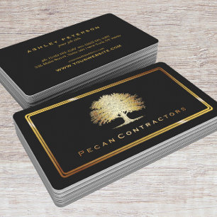 Metallic Gold Old Oak Tree Elegant Business Card
