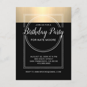 Metallic Gold On Black Birthday Invitation Postcard
