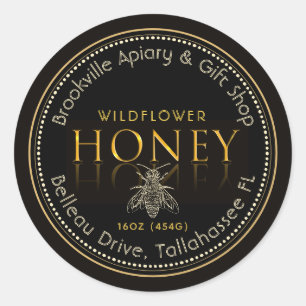 Metallic Gold on Black Honey Label Vintage Bee