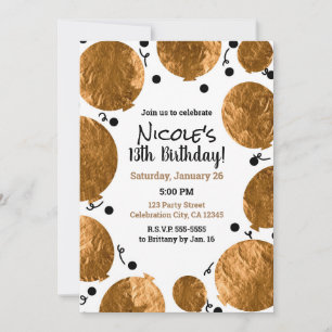 Metallic Gold Party Balloons Birthday Celebration Invitation