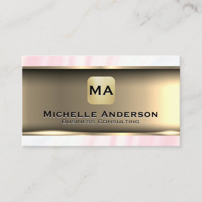 Metallic Gold Pink Marble Business Card (Front)