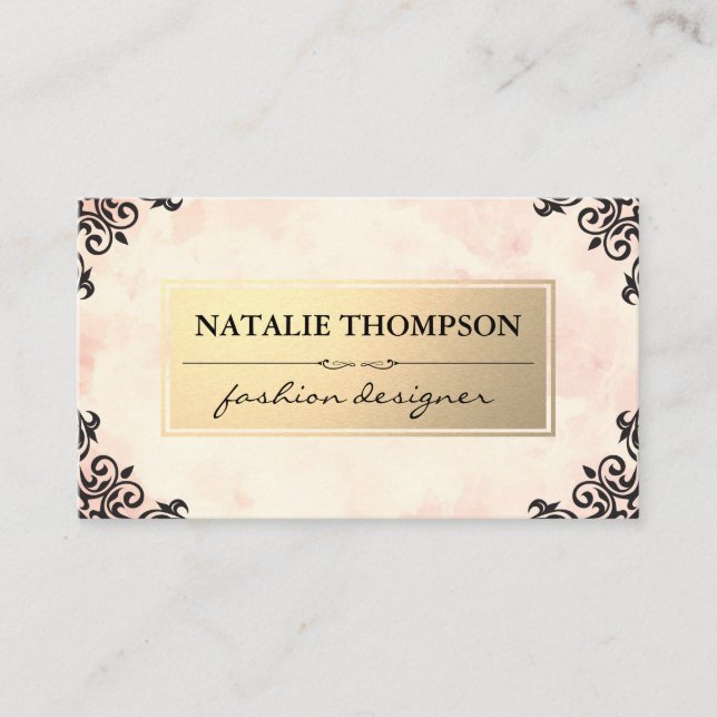 Metallic Gold / Pink / Ornate Accents Business Card (Front)