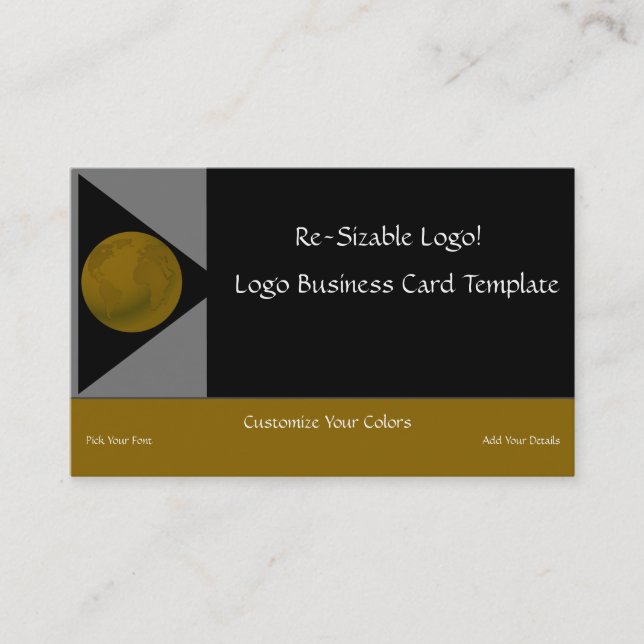 Metallic Gold Planet Earth Logo Business Card (Front)