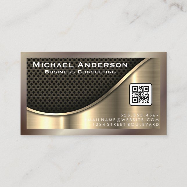 Metallic Gold | QR Code  Business Card (Front)