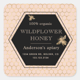 Metallic Gold Queen Bee Honey Jar Label