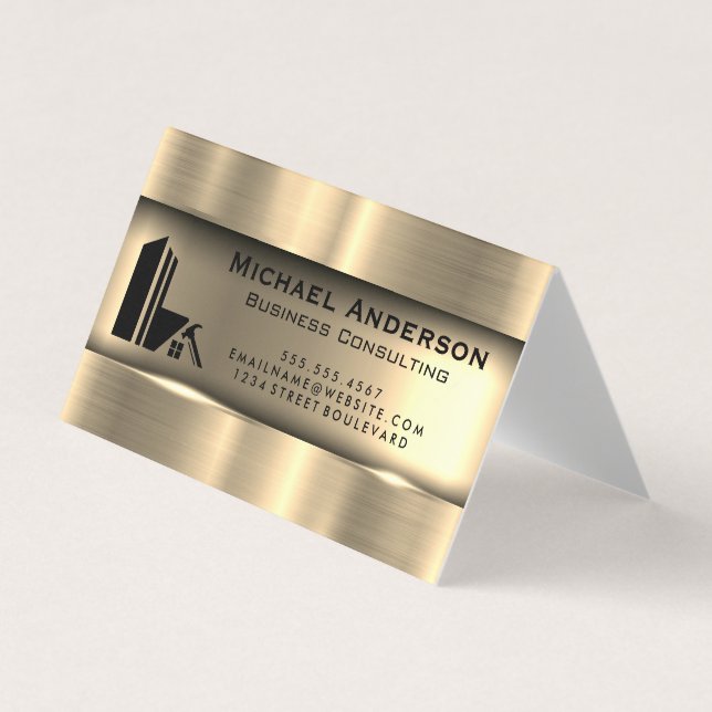 Metallic Gold | Real Estate Logo Business Card (Front)