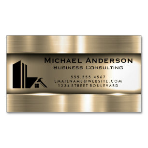 Metallic Gold Real Estate Logo Magnetic Business Card
