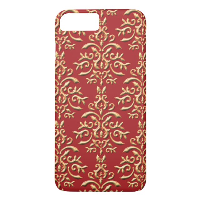 Metallic Gold Red Damask Pattern Case-Mate iPhone Case (Back)