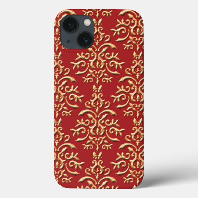 Metallic Gold Red Damask Pattern Case-Mate iPhone Case (Back)