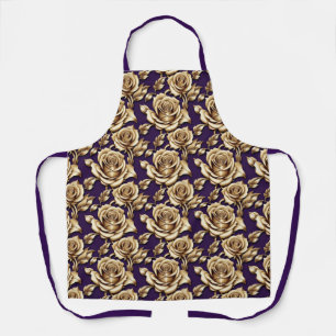 Metallic Gold Roses On A Matte Deep Purple Apron