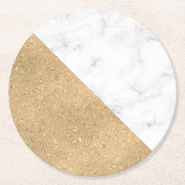 Metallic Gold Round Paper Coaster (Front)