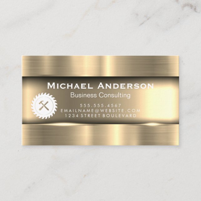Metallic Gold | Saw Hammer Construction Business Card (Front)