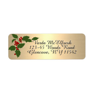 Metallic Gold Script Holly and Berries Holiday    