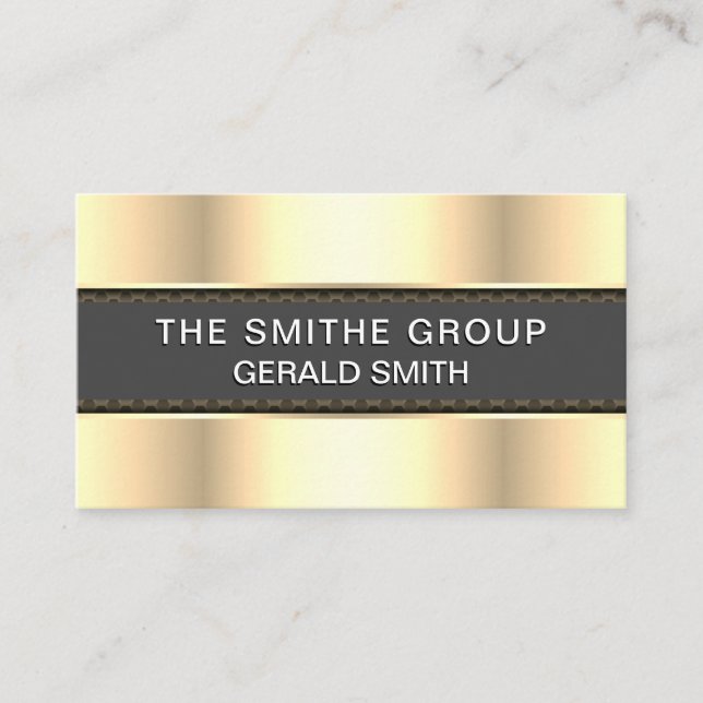 Metallic Gold Shine | Grey Banner Business Card (Front)