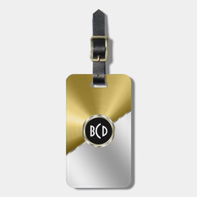 Metallic Gold & Silver Stainless Steel Look Luggage Tag (Front Vertical)