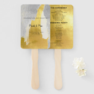 Metallic Gold & Silver Wedding Program Hand Fan