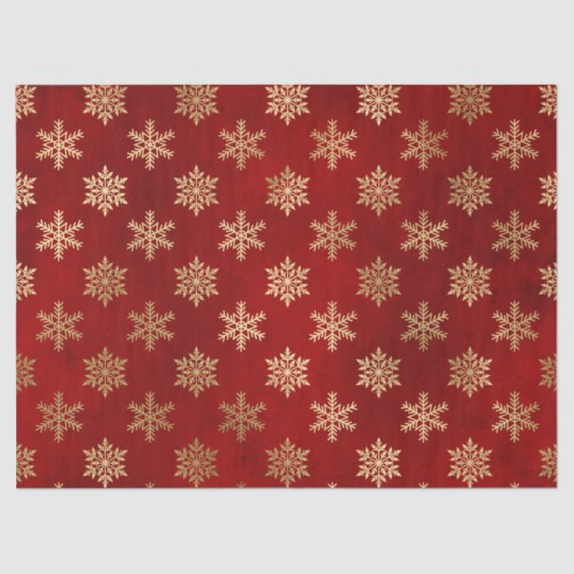 Metallic Gold Snowflakes on Red Decoupage Tissue Paper (Front)