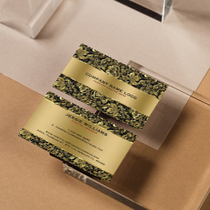 Metallic gold Stainless Steel & Floral Damasks Business Card