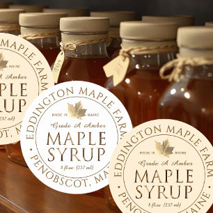 Metallic Gold State Name Maple Syrup with Leaf  Classic Round Sticker
