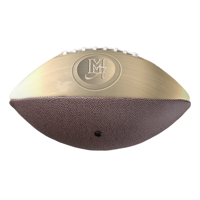 Metallic Gold Steel Engraved Monogram American Football (Rotated 270)