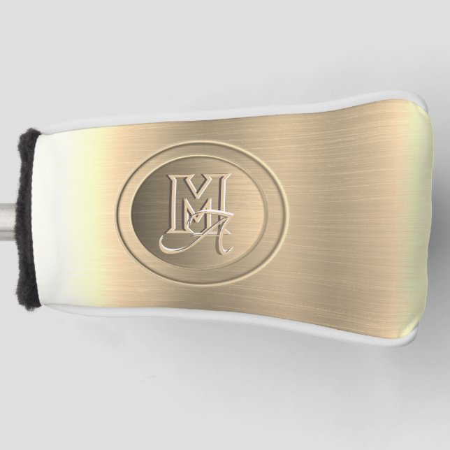 Metallic Gold Steel Engraved Monogram Golf Head Cover (Front)